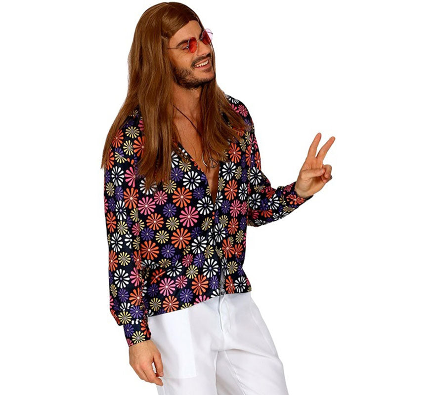 Camisa Estampada de Hippie de los Años 70 con Flores para hombre