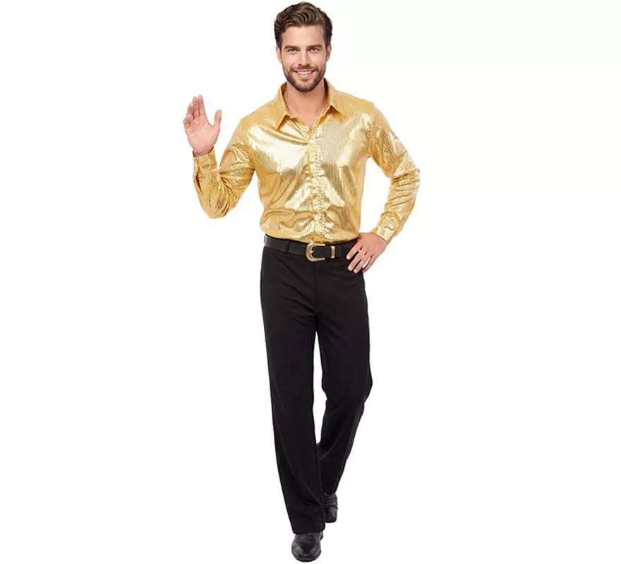 Camisa Fiesta dorado metálica adulto
