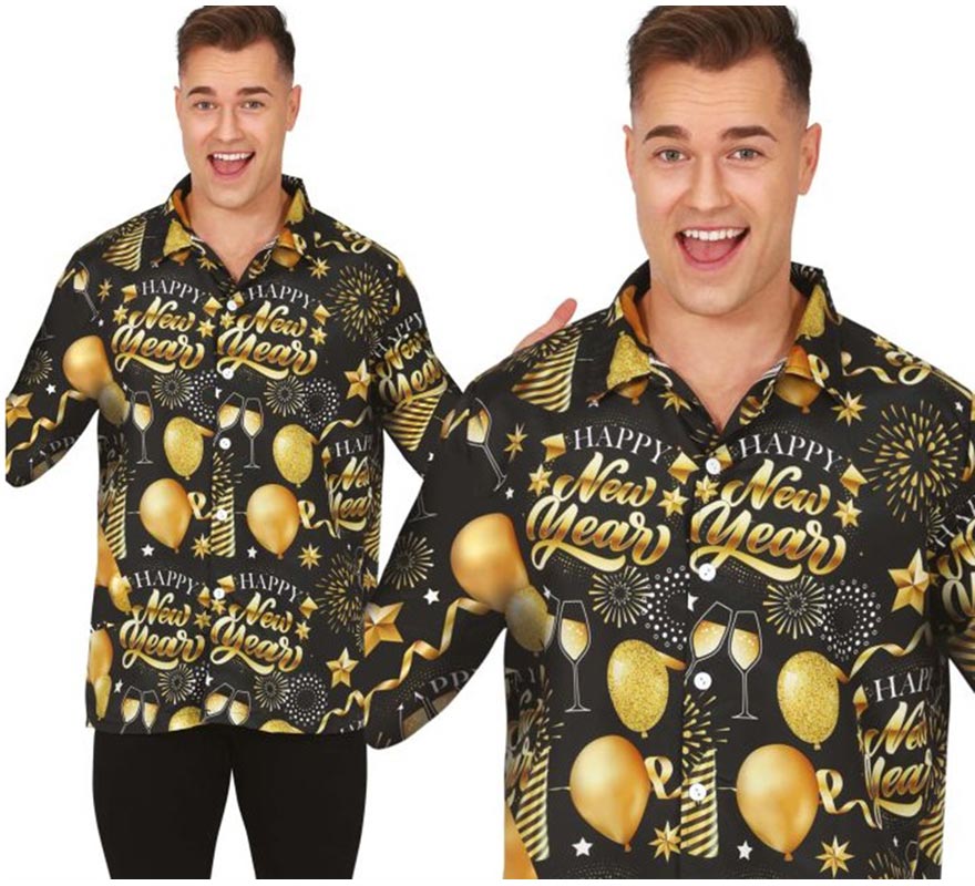 Translation missing: en.Camisa Happy New Year negro estampado adulto
