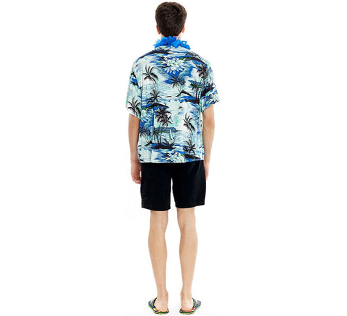 Camisa Hawaiana Palmeras azul para hombre
