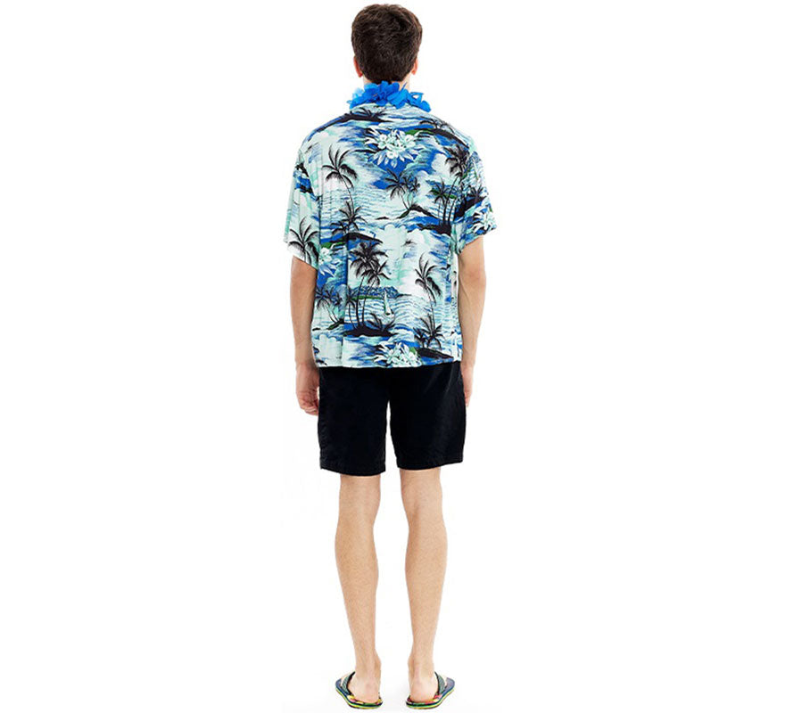 Camisa Hawaiana Palmeras azul para hombre