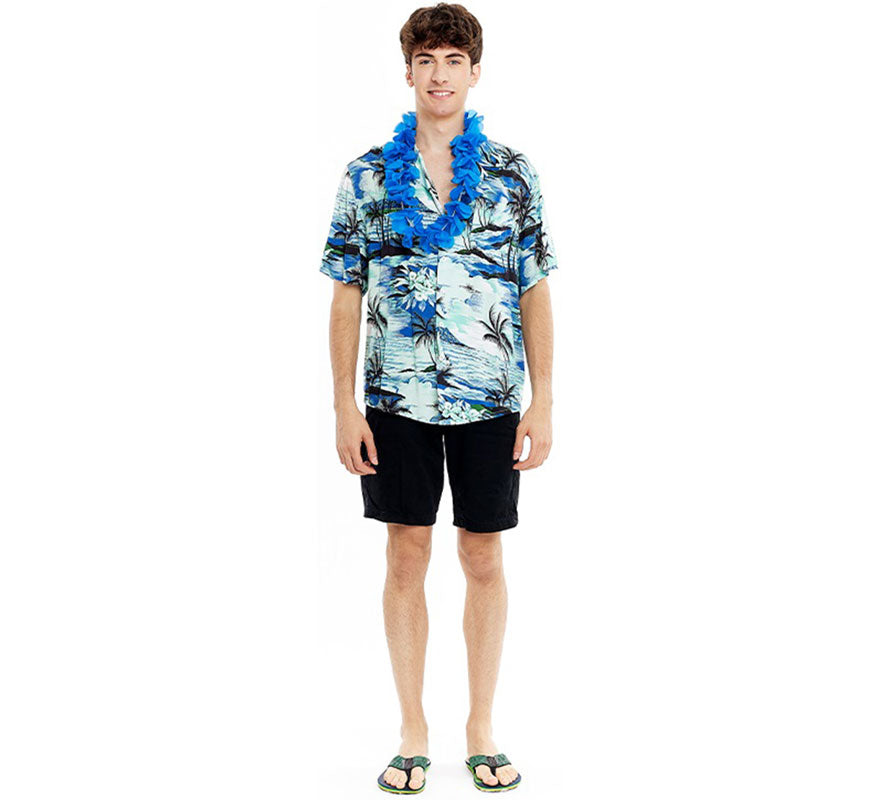Camisa Hawaiana Palmeras azul para hombre