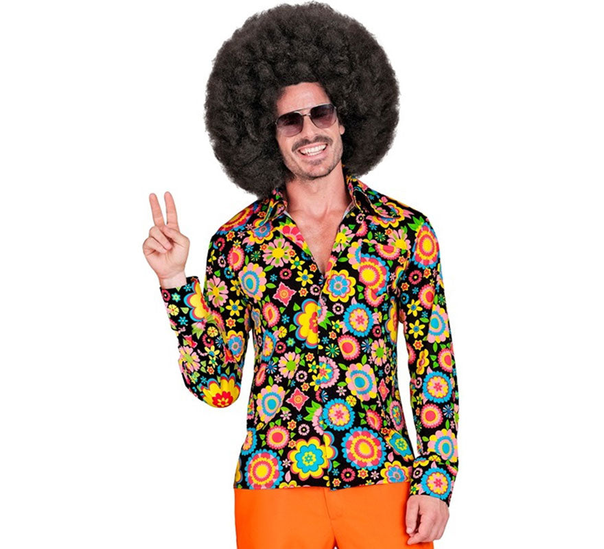 Camisa Hippie de los Años 60 con Flores Psicodélicas para hombre
