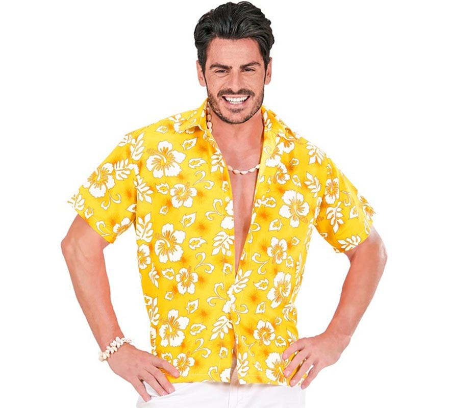 Translation missing: en.Camisa manga corta Hawaiana con Flores amarilla para hombre