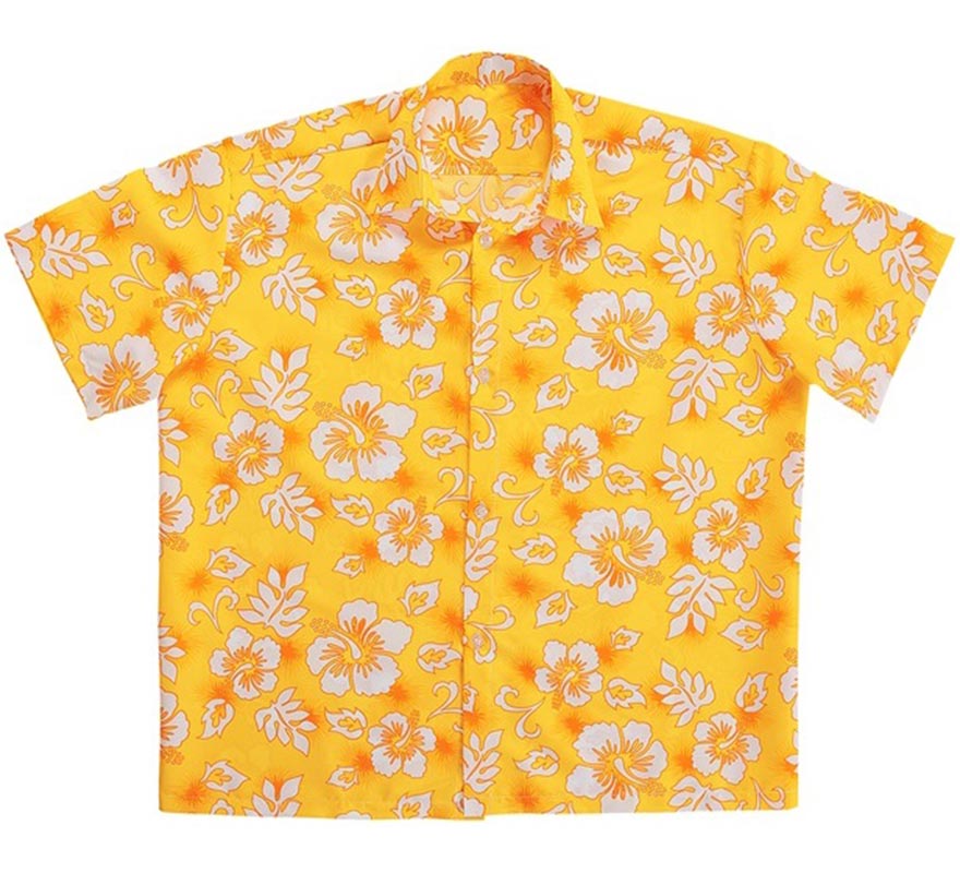 Translation missing: en.Camisa manga corta Hawaiana con Flores amarilla para hombre