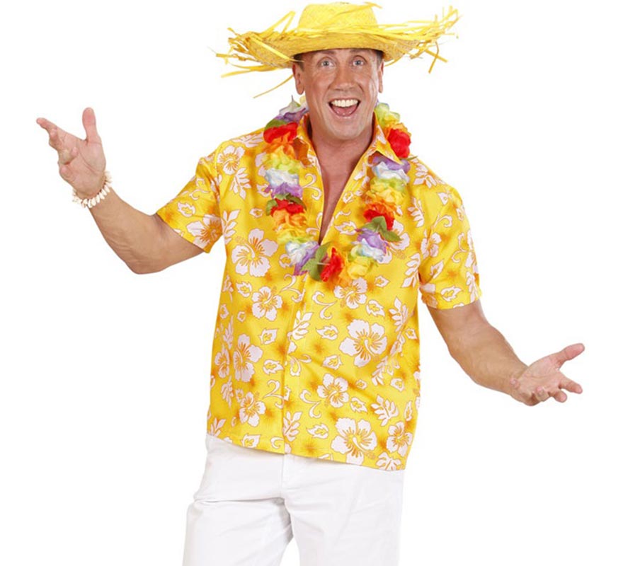 Translation missing: en.Camisa manga corta Hawaiana con Flores amarilla para hombre