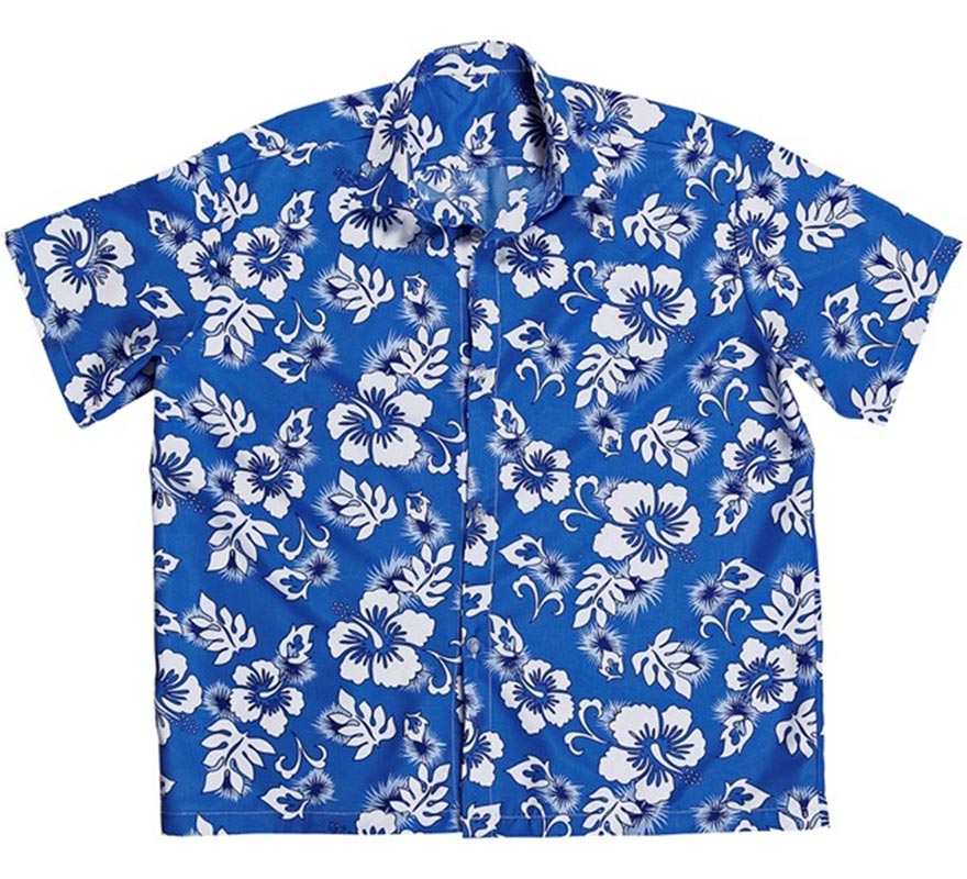 Camisa manga corta Hawaiana con Flores azul para hombre