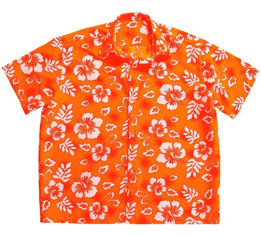 Camisa manga corta Hawaiana con Flores naranja para hombre
