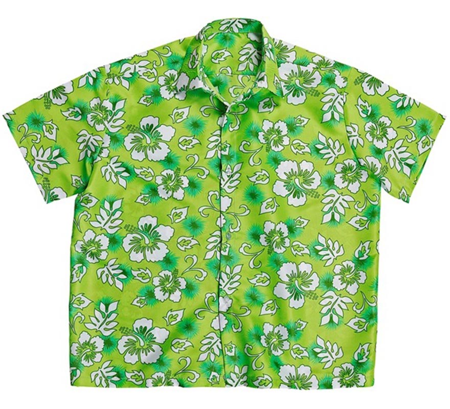 Camisa manga corta Hawaiana con Flores verde para hombre