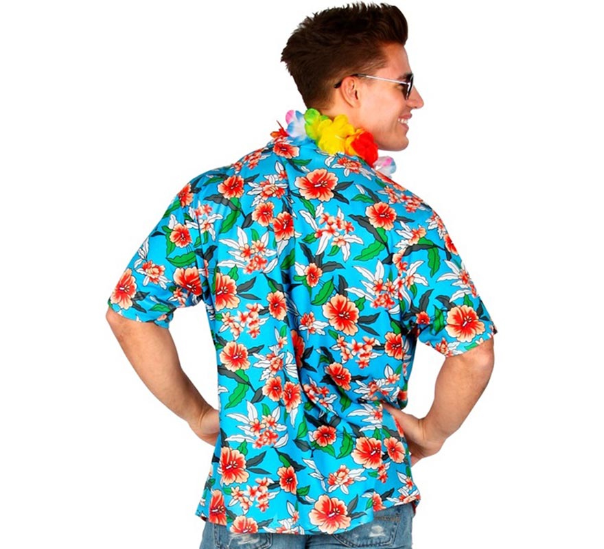 Camisa manga corta Hawaiana Estampada azul para hombre