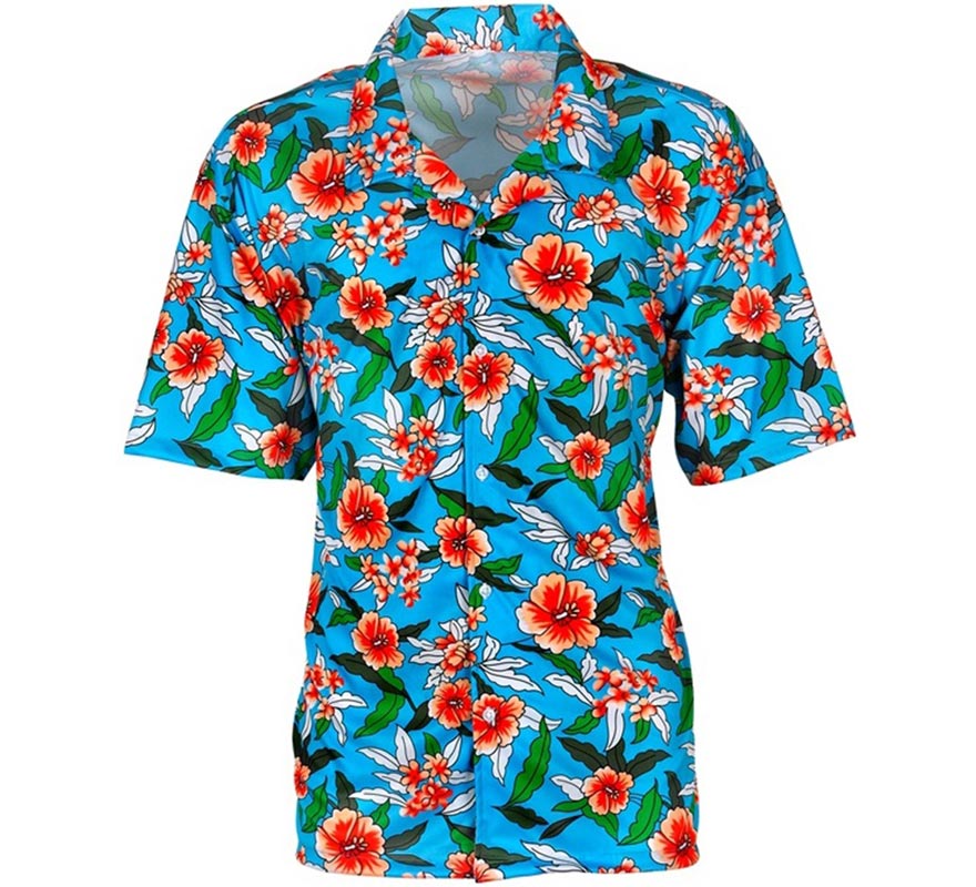 Translation missing: en.Camisa manga corta Hawaiana Estampada azul para hombre