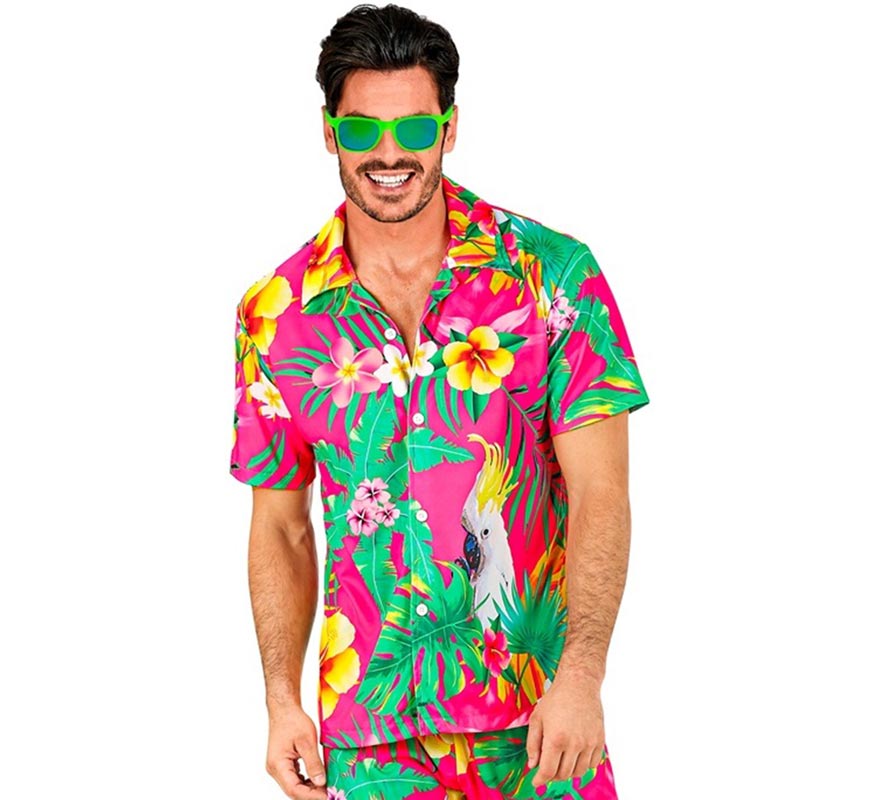 Camisa manga corta Hawaiana Estampado Cacatúa para hombre