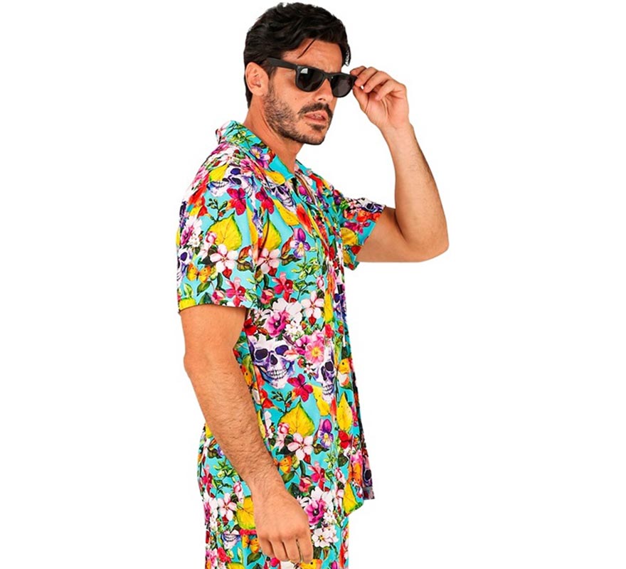 Camisa manga corta Hawaiana Estampado Calaveras para hombre