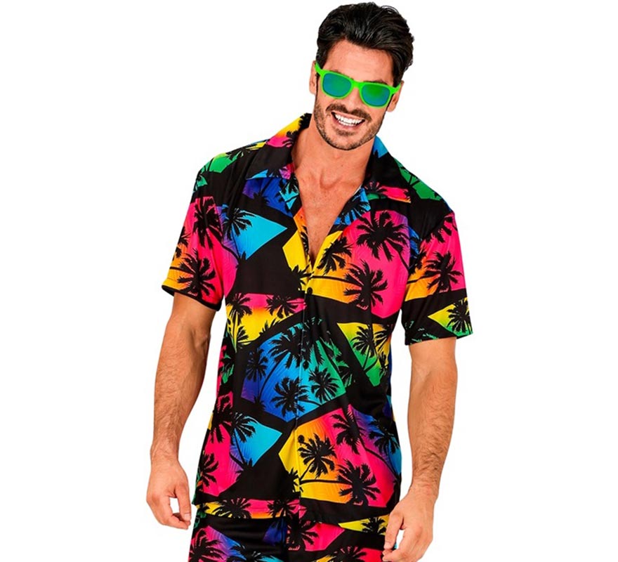 Camisa manga corta Hawaiana Estampado Palmeras para hombre