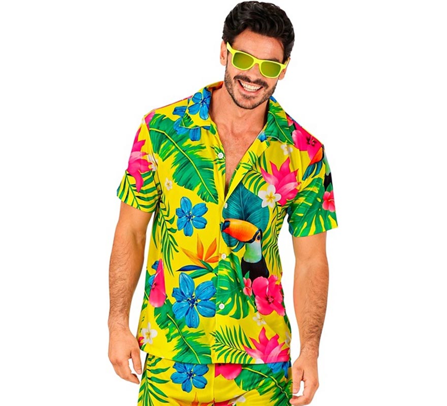 Camisa manga corta Hawaiana Estampado Tucán para hombre