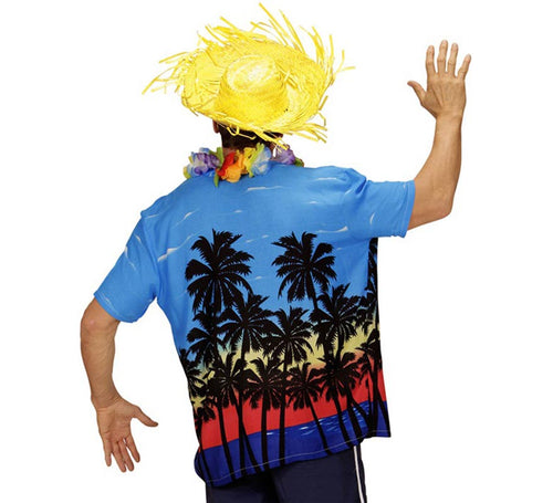 Camisa manga corta Hawaiana Palm Beach azul para hombre