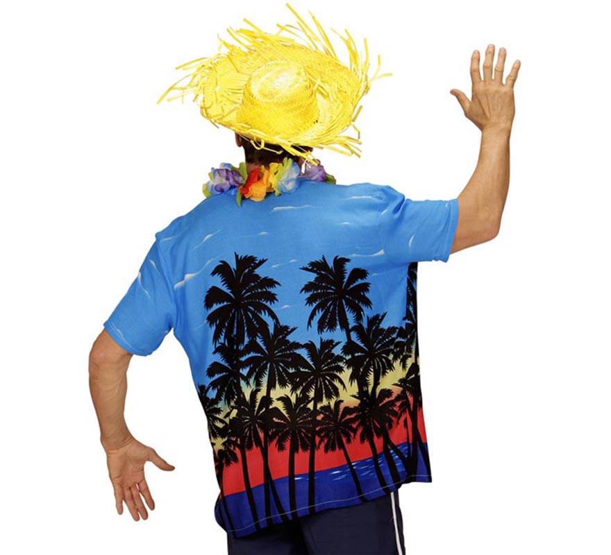 Camisa manga corta Hawaiana Palm Beach azul para hombre