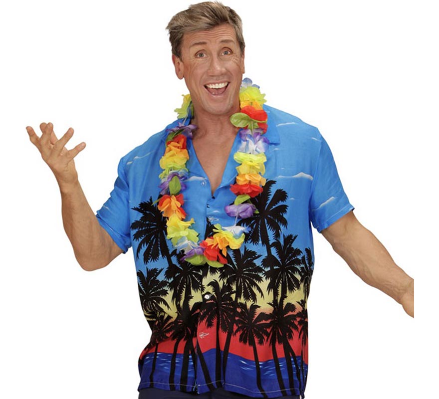 Translation missing: en.Camisa manga corta Hawaiana Palm Beach azul para hombre