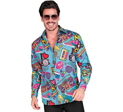 Camisa manga larga Años 80 Estampado Retro para hombre