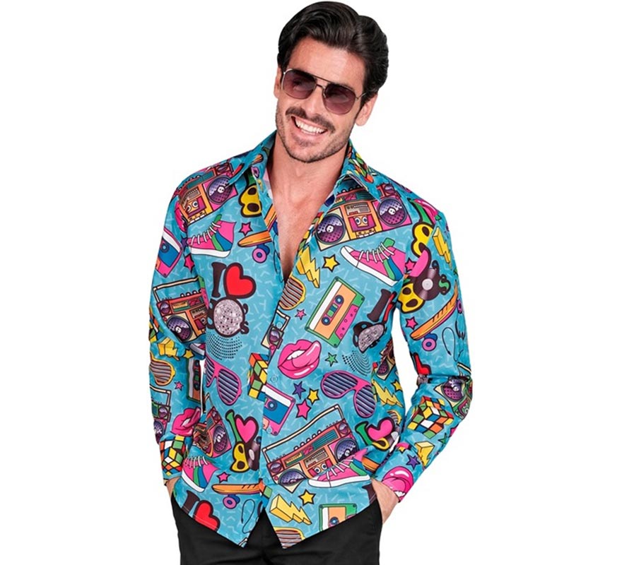 Translation missing: en.Camisa manga larga Años 80 Estampado Retro para hombre