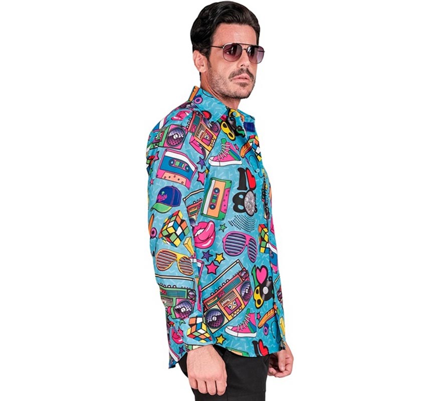 Camisa manga larga Años 80 Estampado Retro para hombre