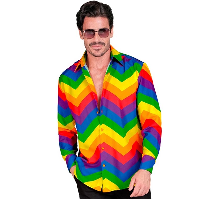 Translation missing: en.Camisa manga larga Arcoíris Años 80 para hombre