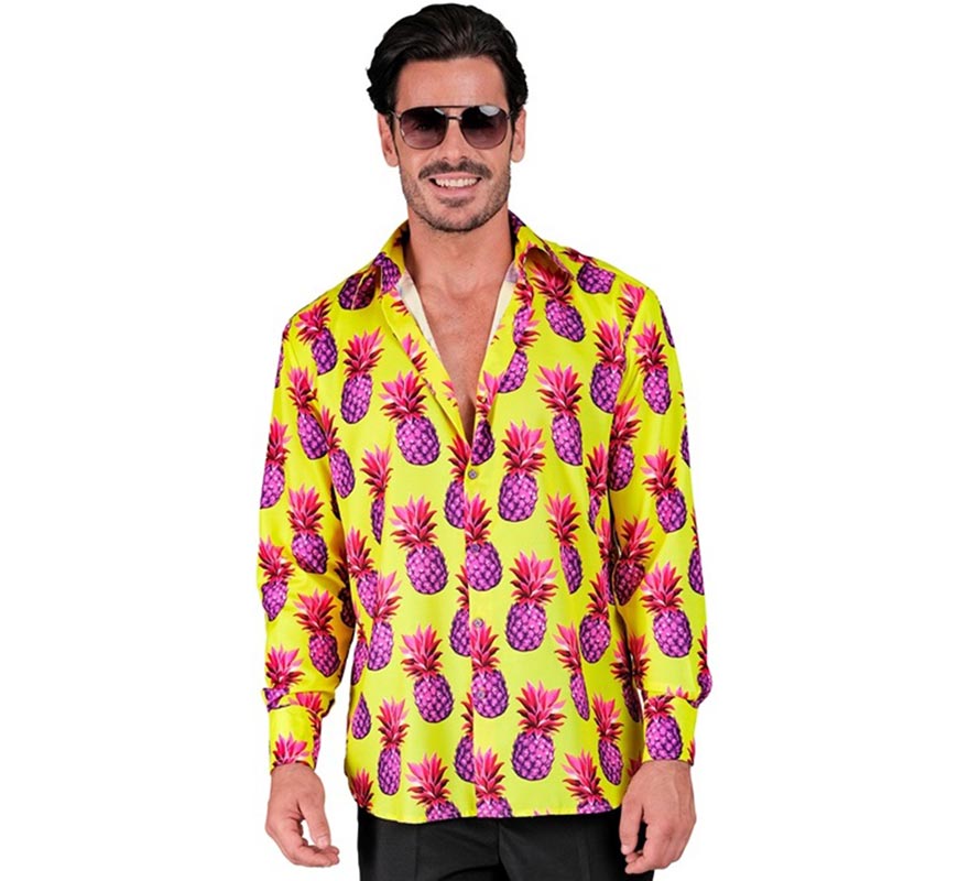 Translation missing: en.Camisa manga larga Estampada Piñas neón para hombre