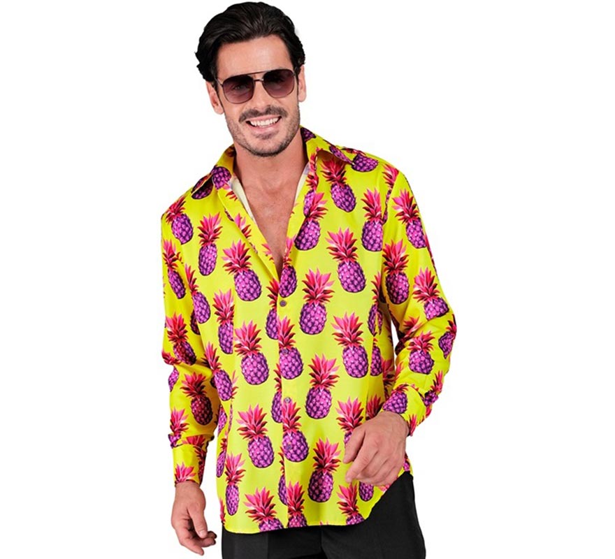 Translation missing: en.Camisa manga larga Estampada Piñas neón para hombre