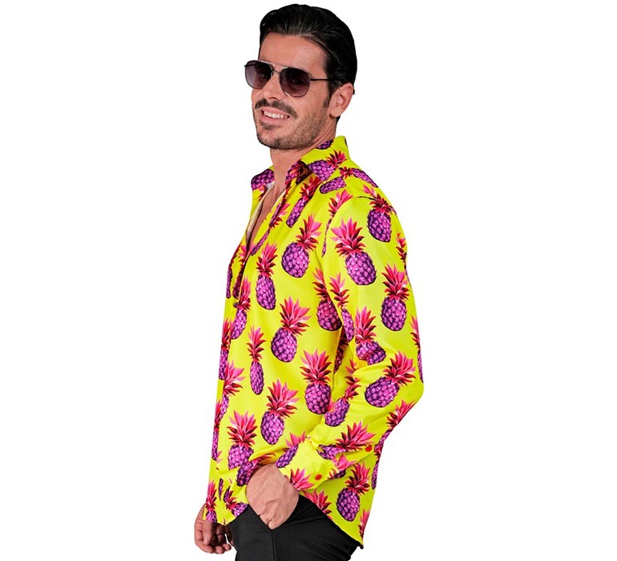 Camisa manga larga Estampada Piñas neón para hombre