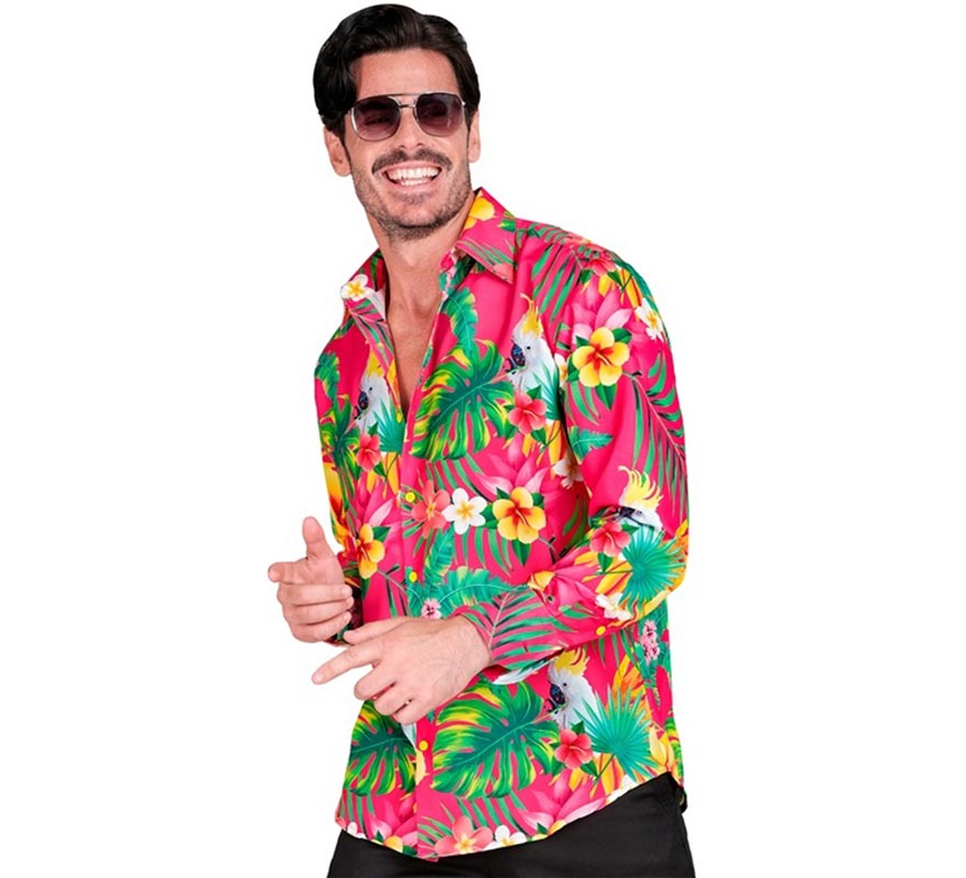 Camisa manga larga Hawaiana Estampado Cacatúa para hombre