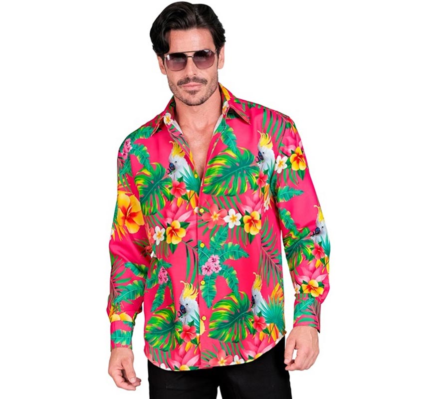 Translation missing: en.Camisa manga larga Hawaiana Estampado Cacatúa para hombre