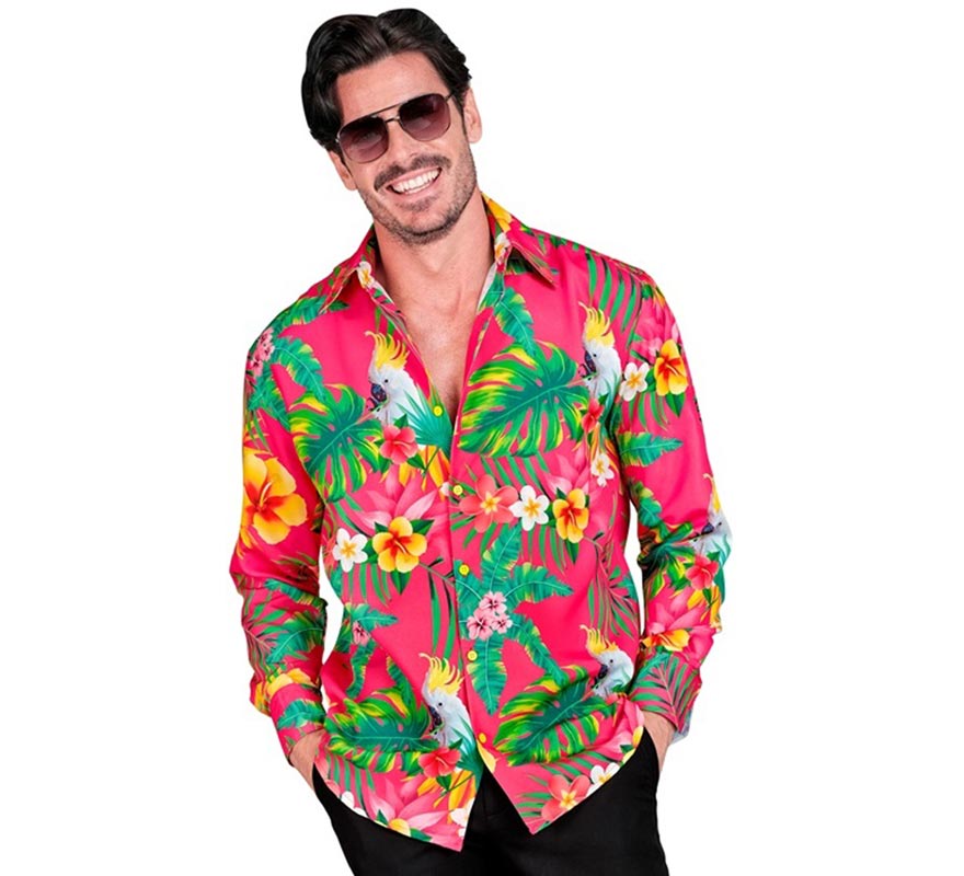 Camisa manga larga Hawaiana Estampado Cacatúa para hombre