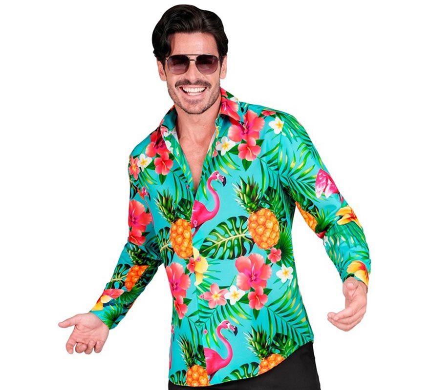 Camisa manga larga Hawaiana Estampado Tropical para hombre