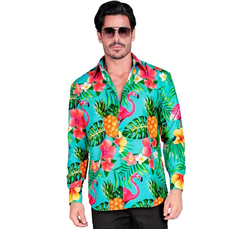 Camisa manga larga Hawaiana Estampado Tropical para hombre