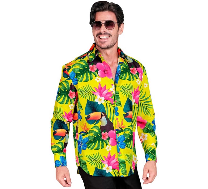 Camisa manga larga Hawaiana Estampado Tucán para hombre