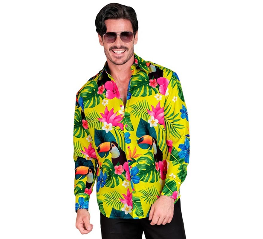 Camisa manga larga Hawaiana Estampado Tucán para hombre