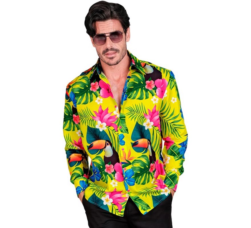 Camisa manga larga Hawaiana Estampado Tucán para hombre