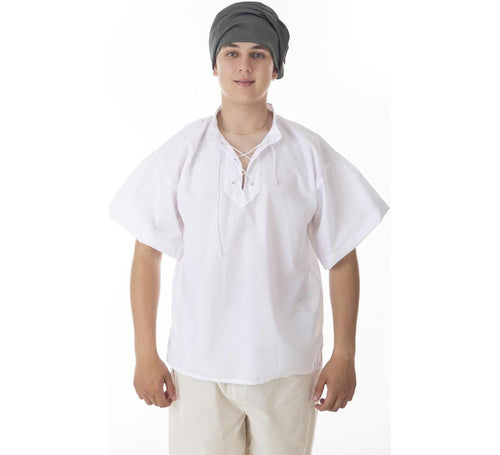 Camisa Medieval o Pirata blanca con cordón para hombre