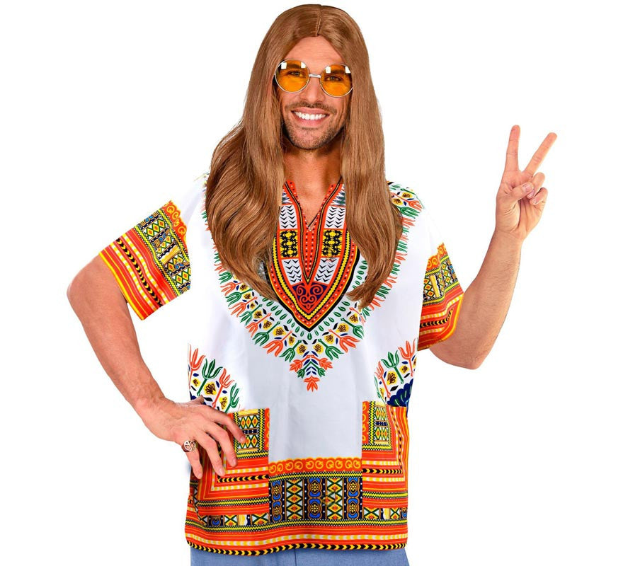 Camisa o Dashiki Africana naranja para hombre