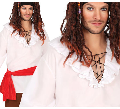 Camisa Pirata blanca cuello abierto adulto