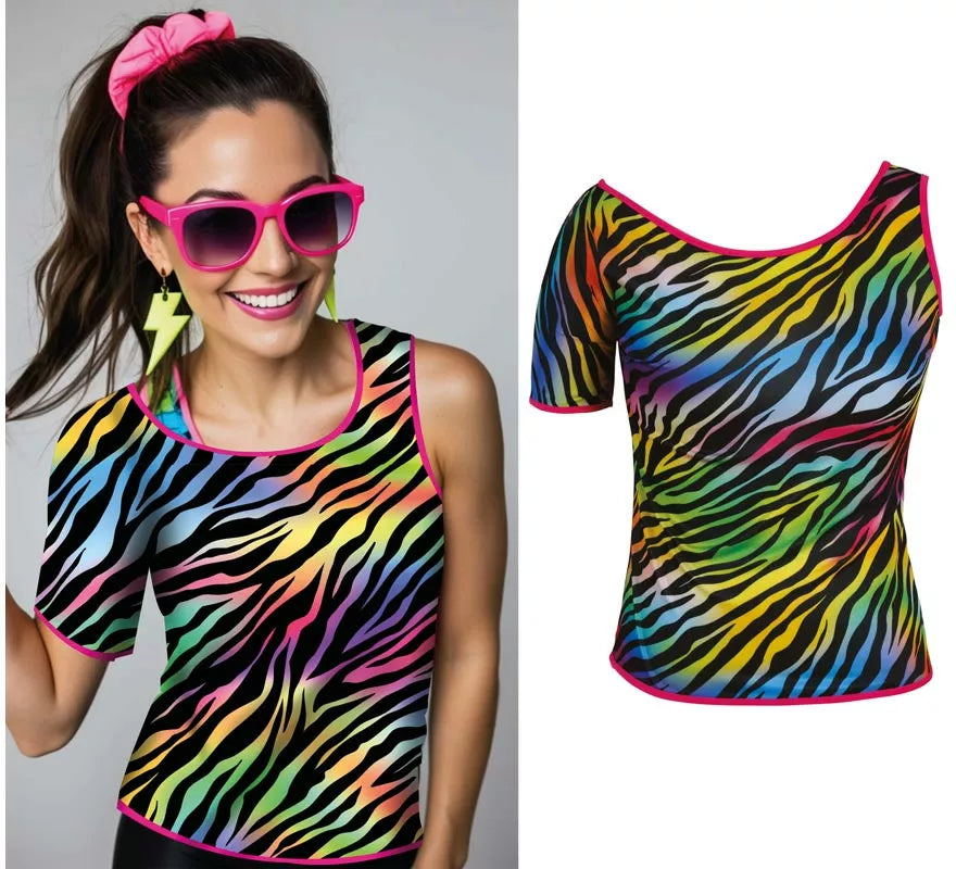 Translation missing: en.Camiseta Cebra multicolor Años 80 para mujer