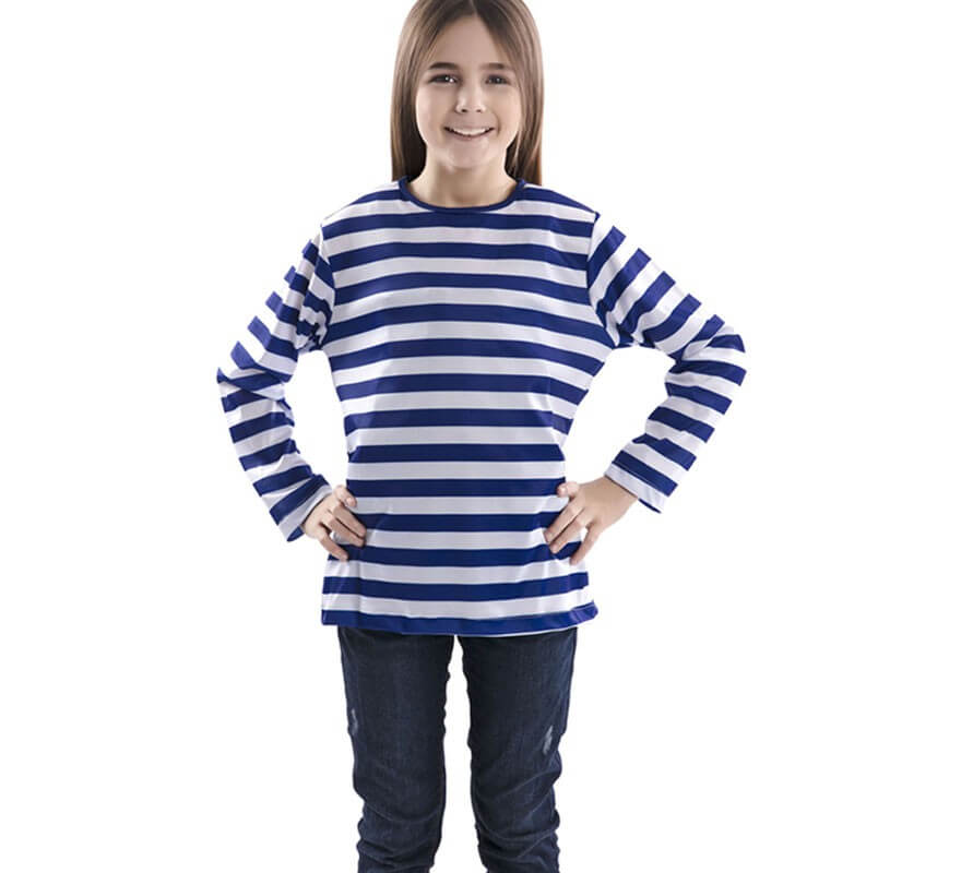 Translation missing: en.Camiseta con rayas azules y blancas para niños
