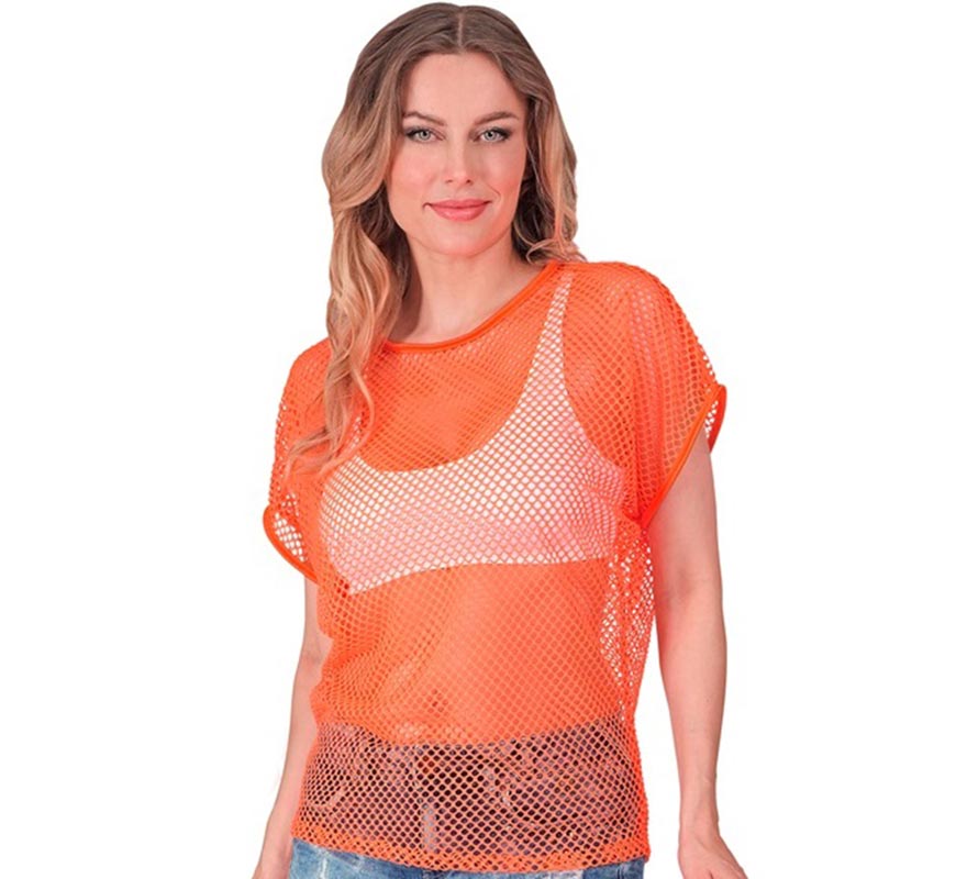 Camiseta de Malla naranja neón para mujer