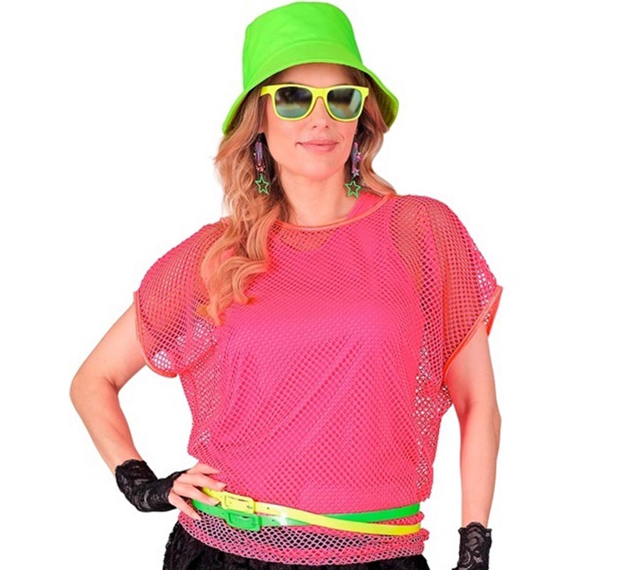 Camiseta de Malla rosa neón para mujer