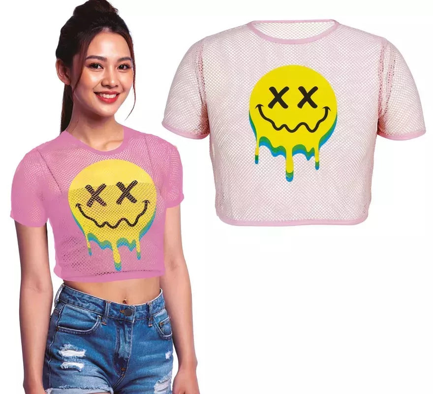 Translation missing: en.Camiseta de Rejilla Acid Smile rosa para mujer
