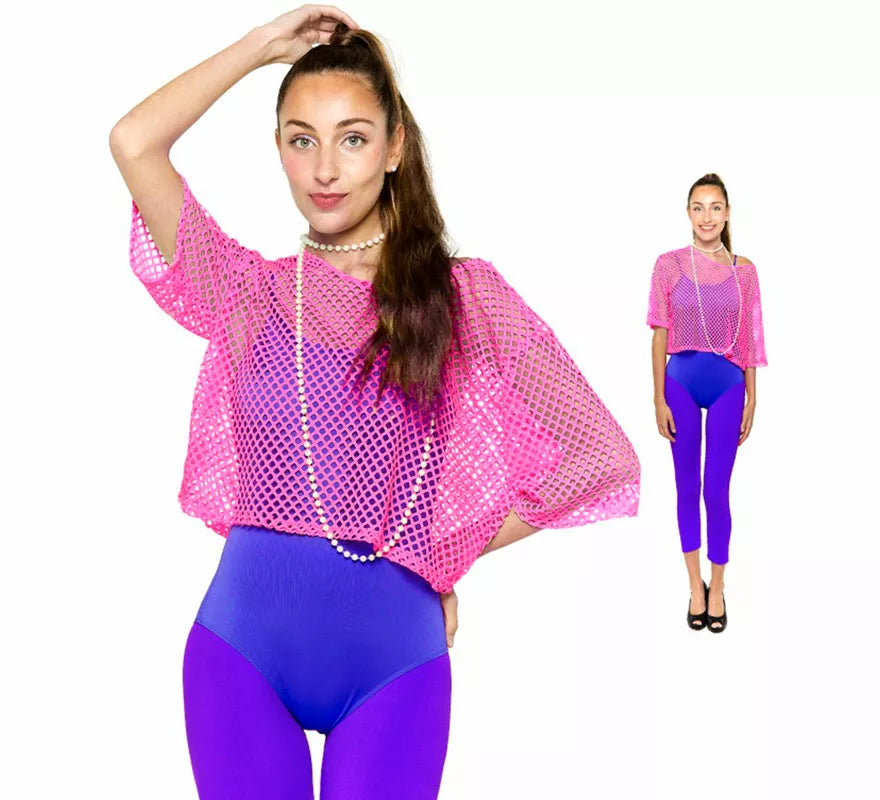 Camiseta de Rejilla Años 80 rosa para mujer