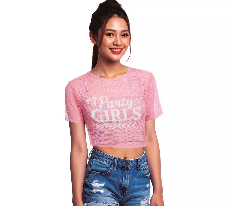 Camiseta de Rejilla Party Girls rosa para mujer