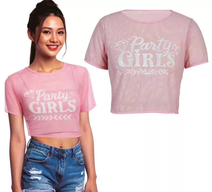 Camiseta de Rejilla Party Girls rosa para mujer
