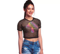Camiseta de Rejilla Seta negra para mujer