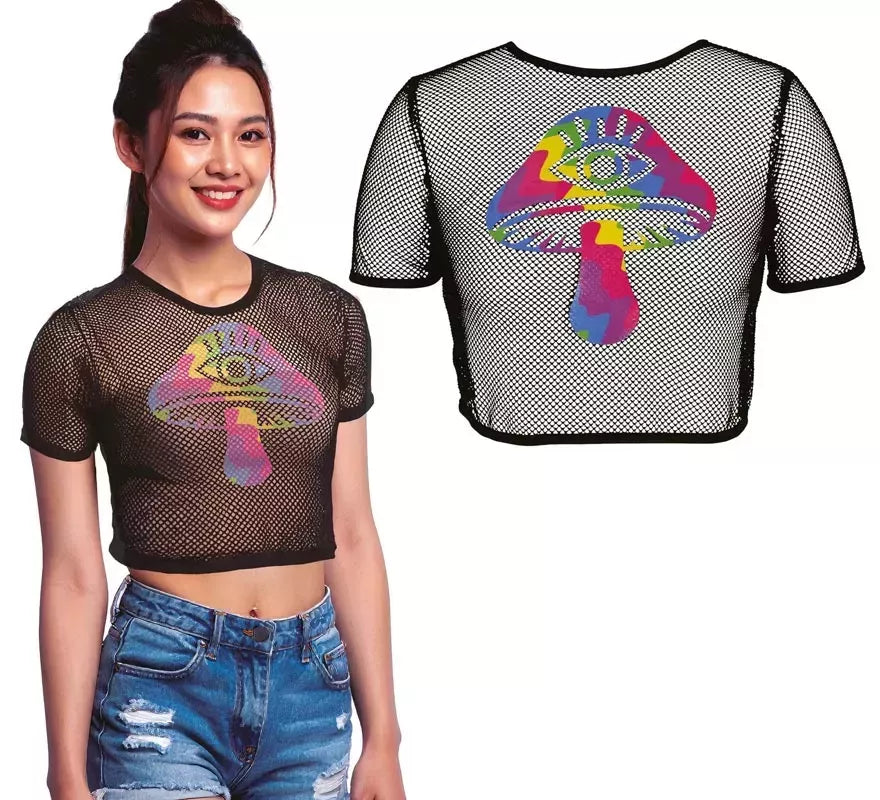 Camiseta de Rejilla Seta negra para mujer